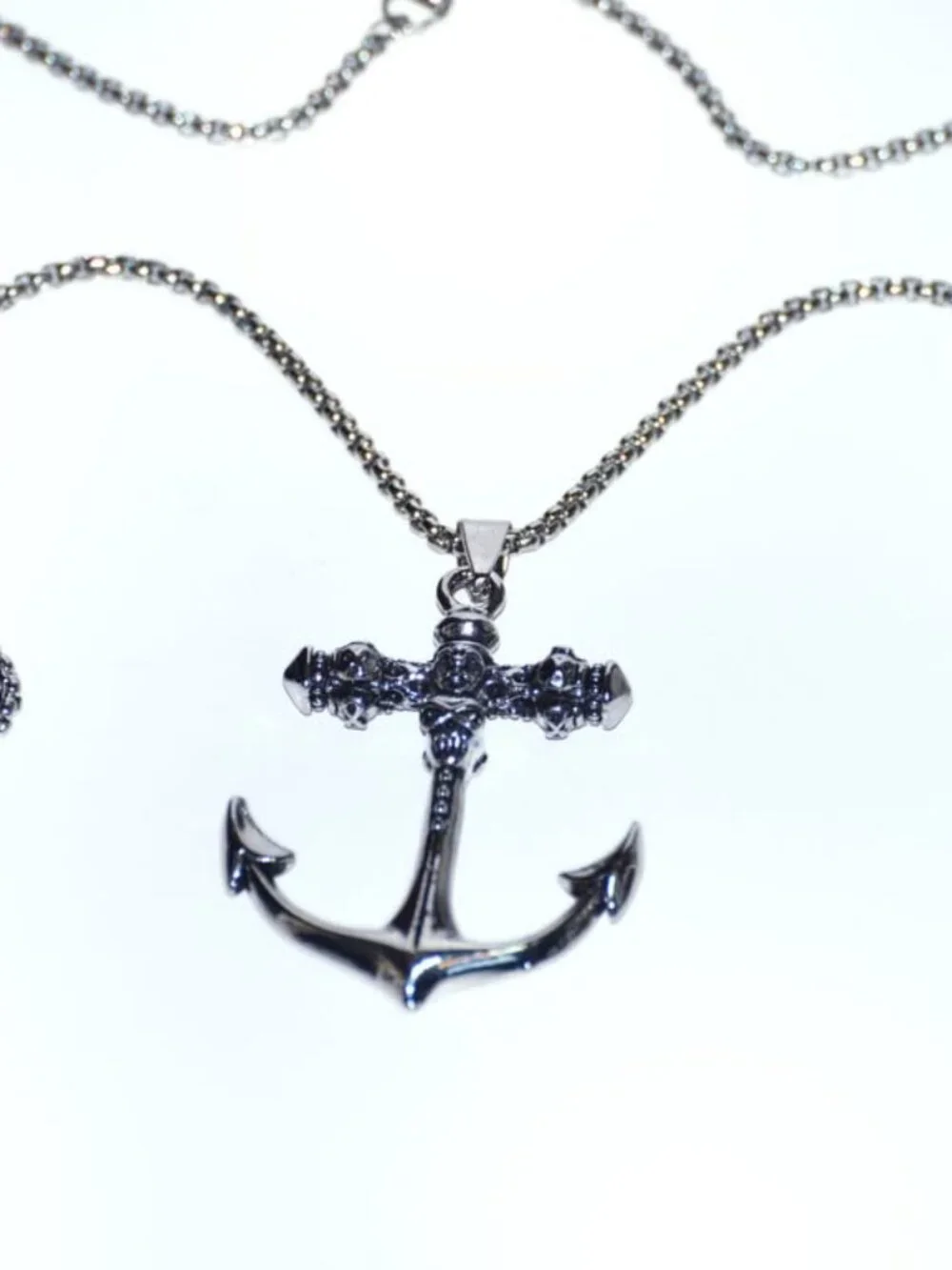 Silver style Anchor Skull Cross Necklace Men's Biker Punk Steel Chain